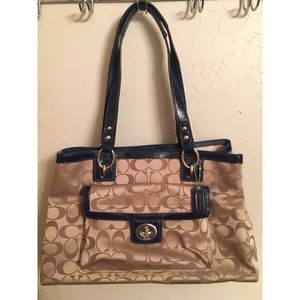 Authentic Coach Purse With Blue Handles